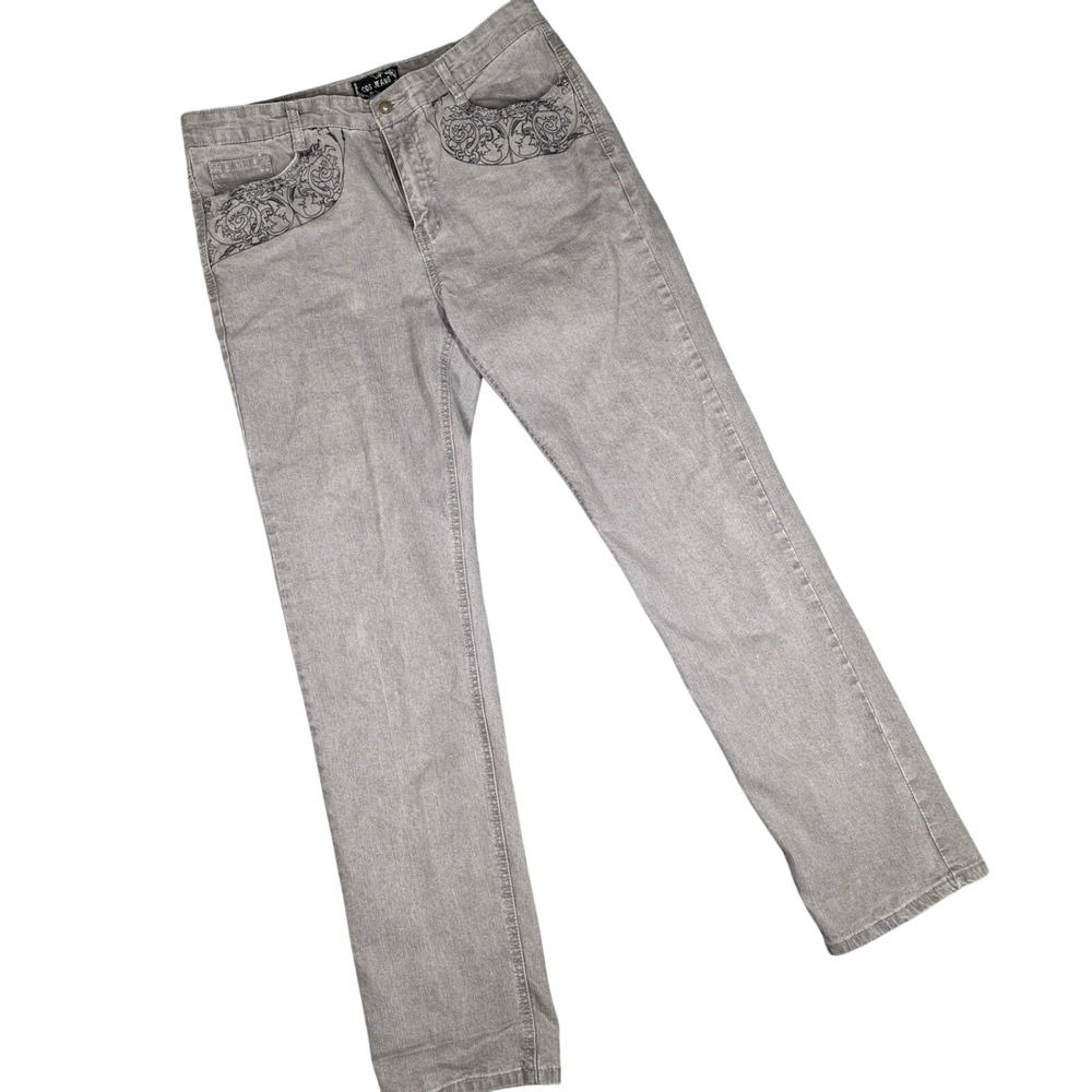 Vintage Cos‎ Jeans Gray Straight Leg Tattoo Filigree Embroidered 12 McBling Y2K